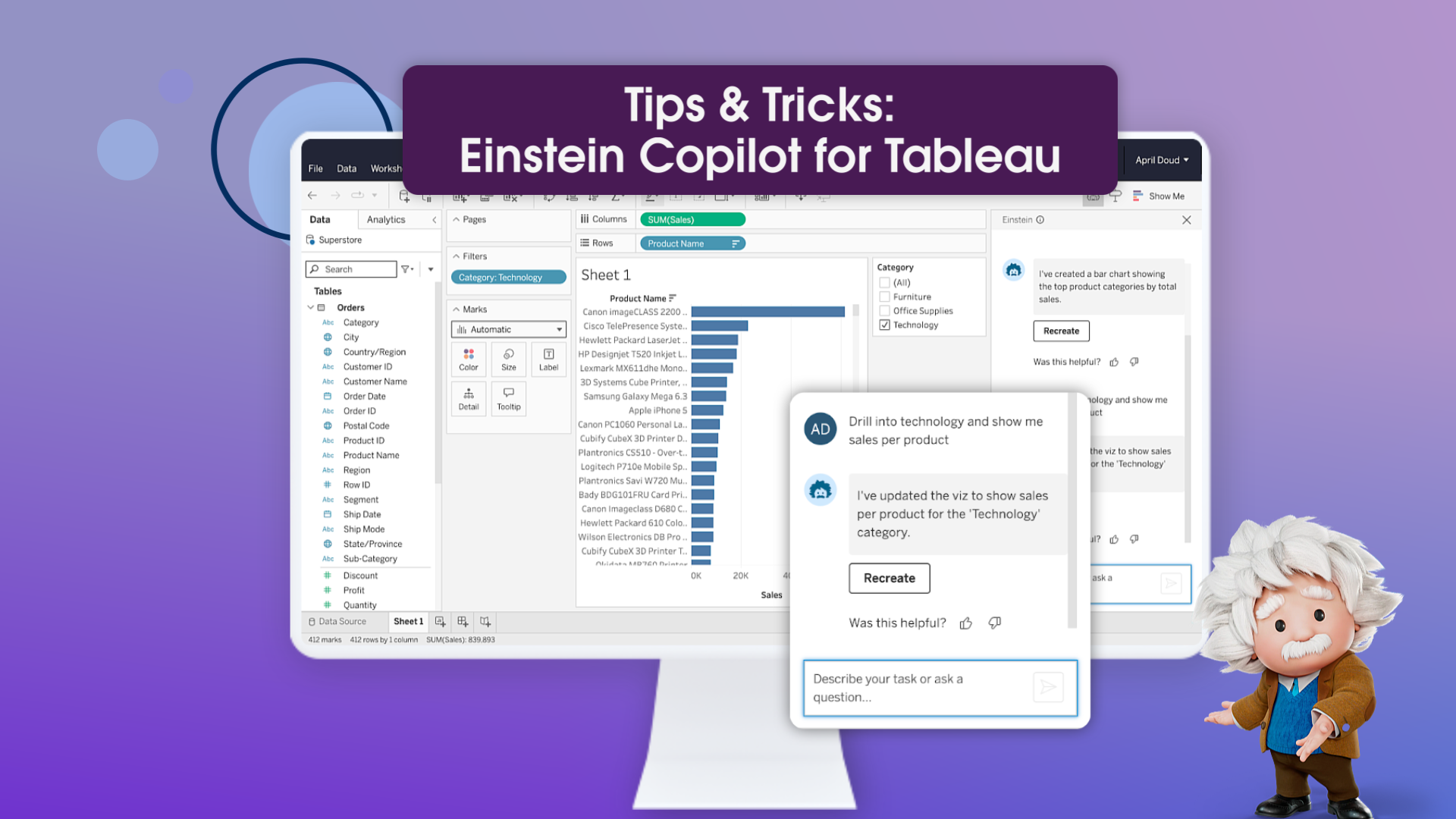 Screenshot of 'Tips & Tricks: Einstein Copilot for Tableau' title card